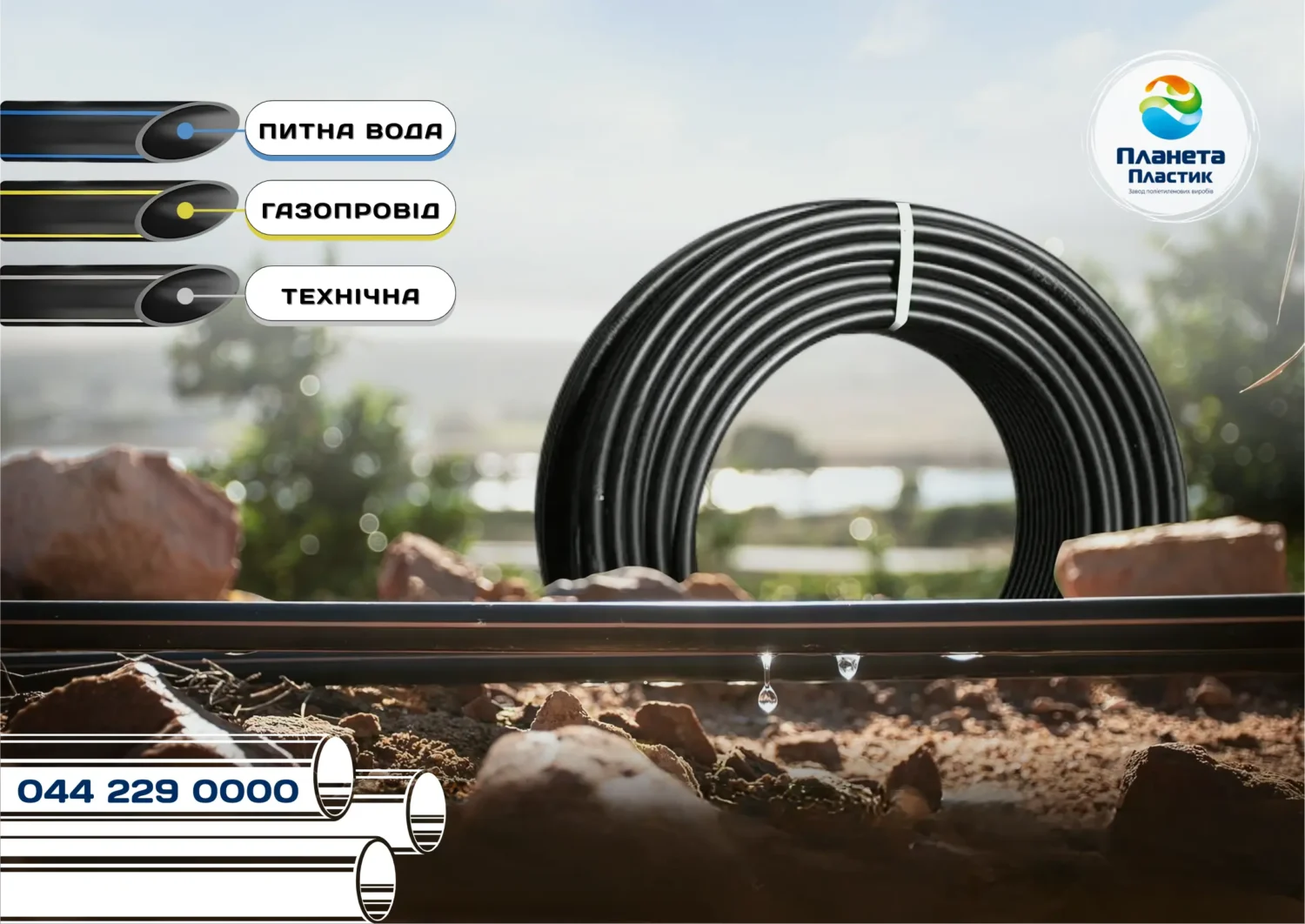 Поліетиленові труби ПЕ100 для води, газу та технічні виробництва заводу Планета Пластик